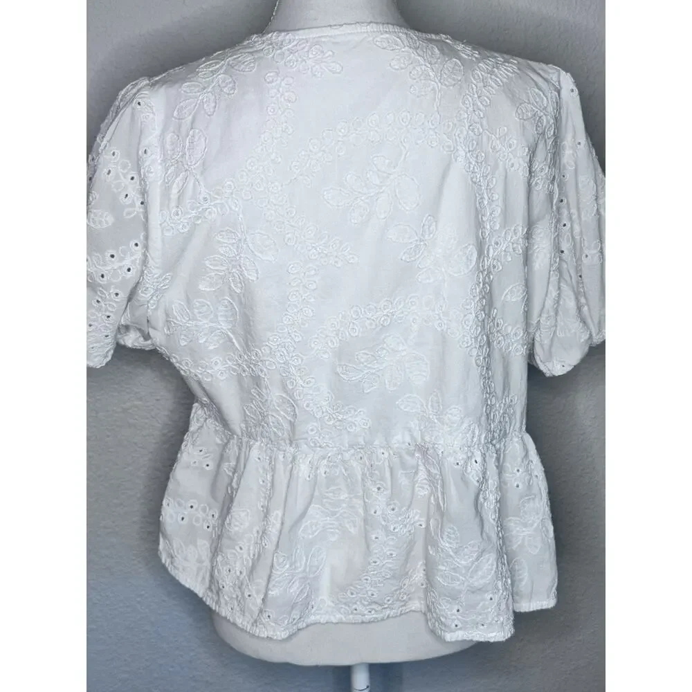 ASTR The Label White Tie Eyelet Blouse Size XL Fits Like Medium Cottagecore Boho